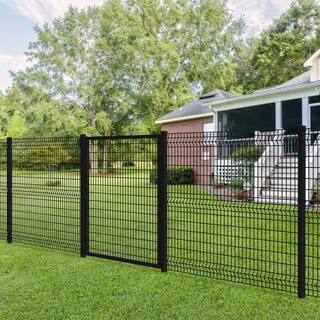 FORGERIGHT 86 in. x 5 ft. H Deco Grid Black Steel Fence Post with Cap 868028