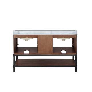 Home Decorators Collection Alster 60in. W x 22in. D x 35in. H Double Vanity in Brown Oak with Engineered Calacatta Grey Marble Top and White Sinks TJ-0401V6022BR