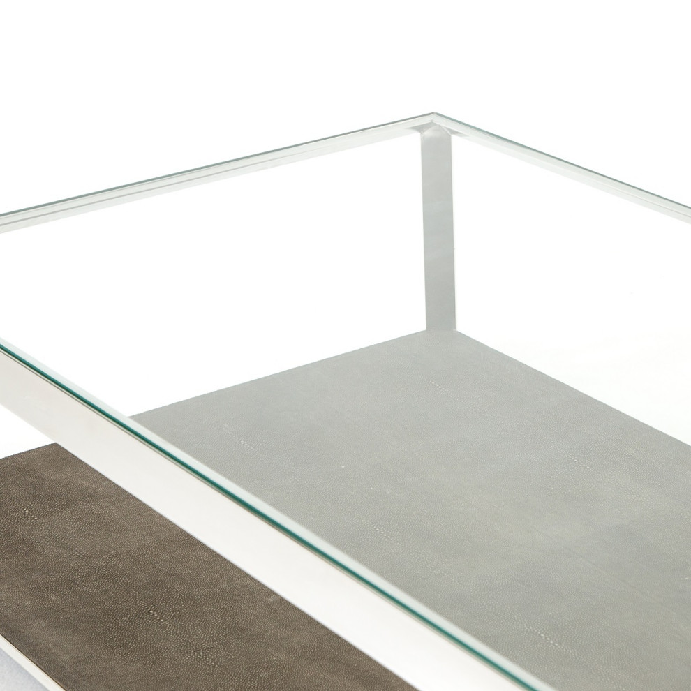 Hollywood Shagreen Shadow Box Glass Coffee Table Polished   Contemporary   Coffee Tables   by Zin Home  Houzz