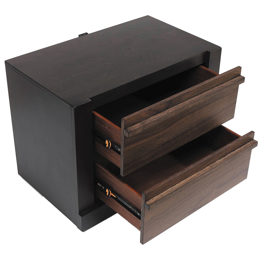 Gracia Walnut and Black Rectangular 2 Drawer Nightstand