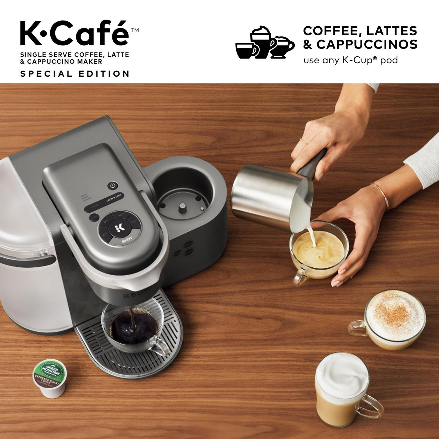 Keurig K-Cafe Special Edition Single Serve K-Cup Pod Coffee， Latte and Cappuccino Maker， Nickel