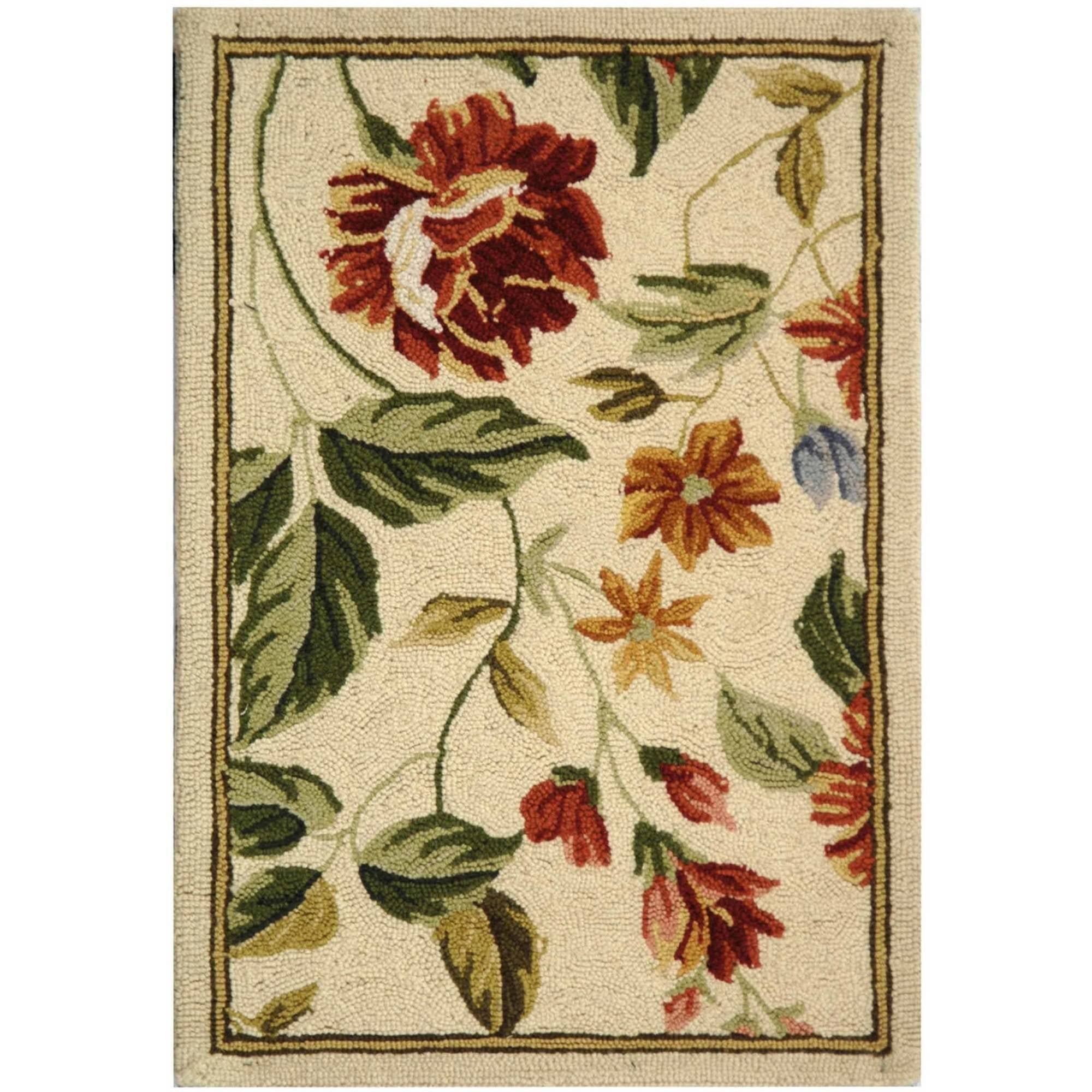 SAFAVIEH Chelsea Bosworth Floral Wool Area Rug, Ivory/Beige, 18 x 26