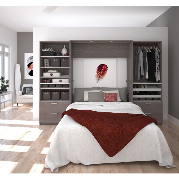 Cielo Full Murphy Bed and 2 Shelving Units with Drawers by Bestar - - 14086493