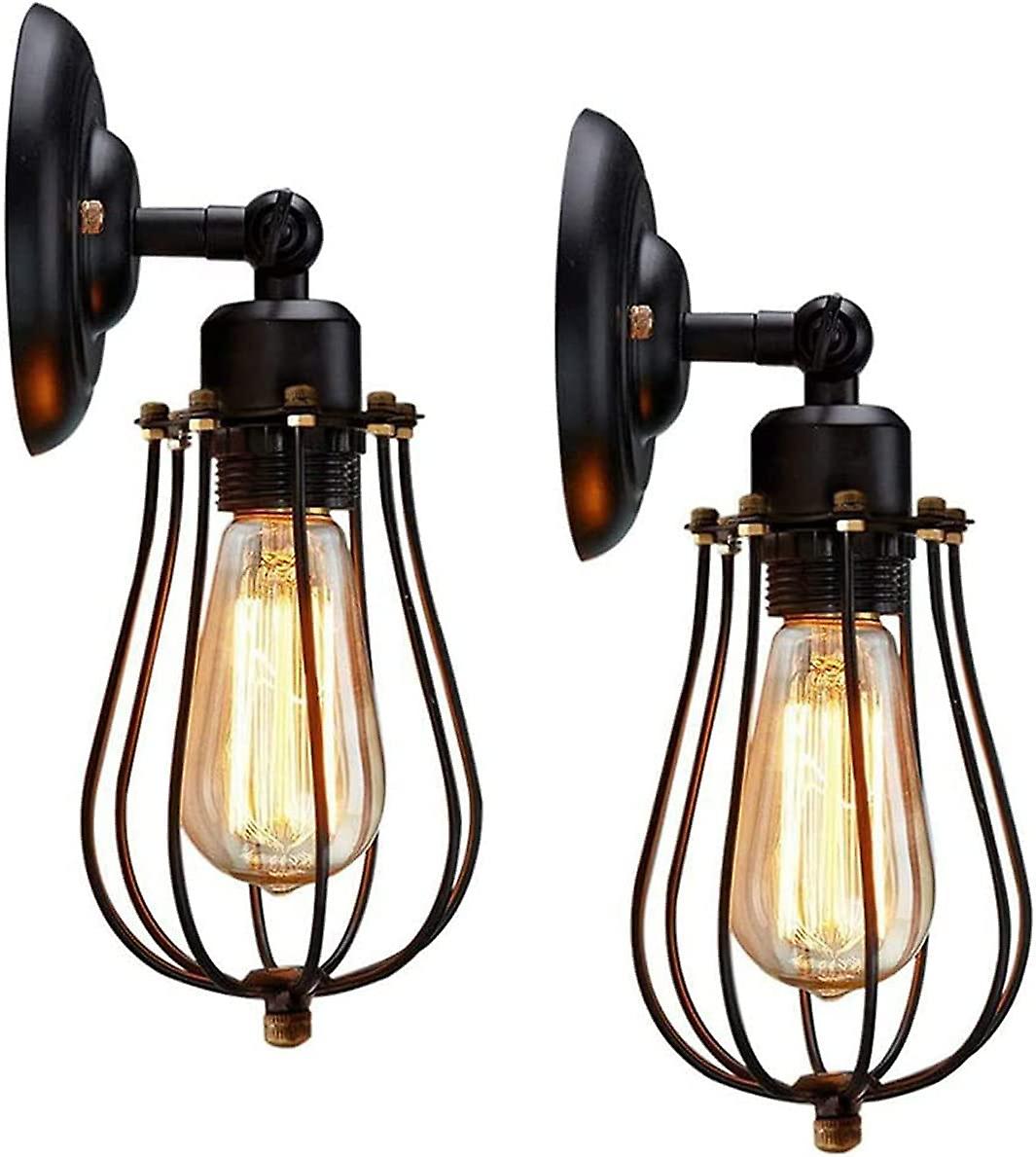 2 Pack Industrial Wall Sconces， Adjustable Vintage Metal Sconces Black E27 Shade Cage Sconce， Vintage Hanging Light Fixtures Rustic Ceiling Lights For