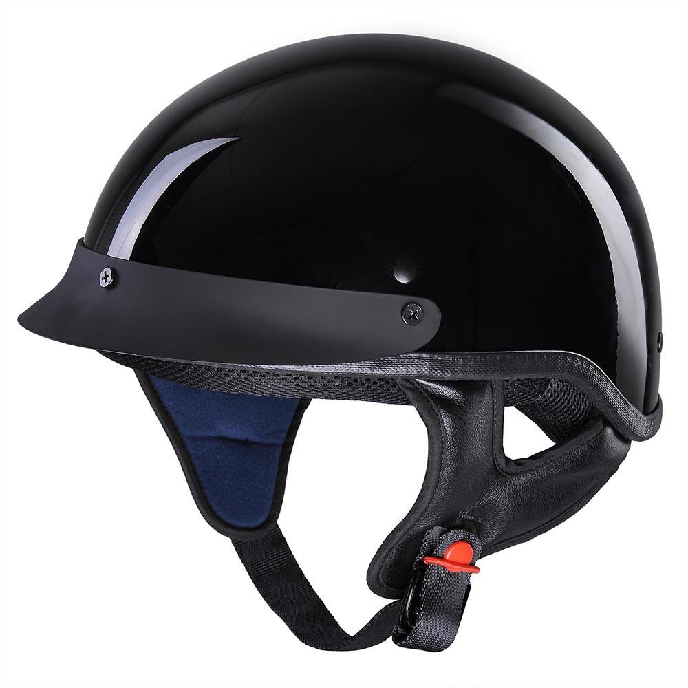 AHR RUN-C Half Helmet Glossy Black Chopper Motorcycle Helmet DOT