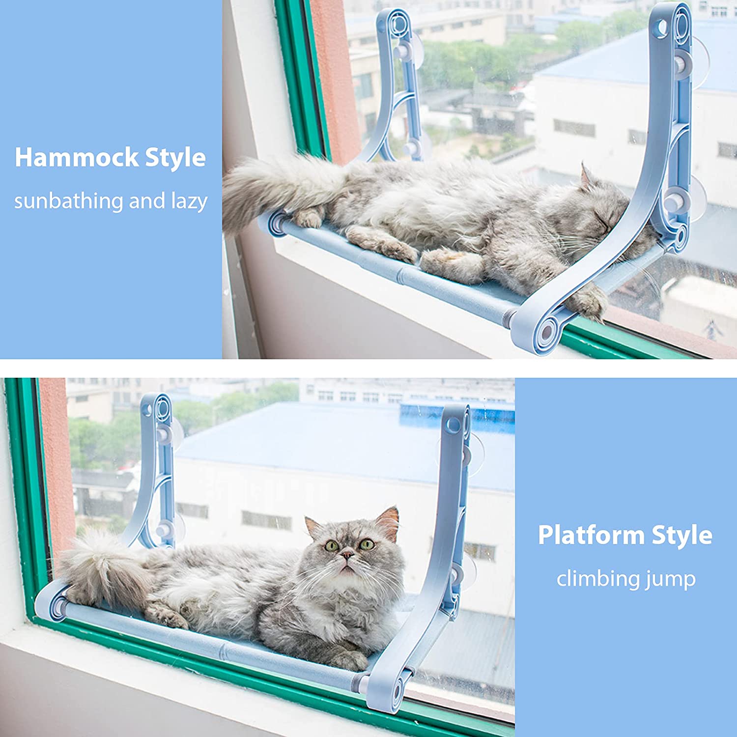 Blue Cat Window Perch Hammocks Space Saving Safety Pet Resting Window Sill Seat Bed 21.6