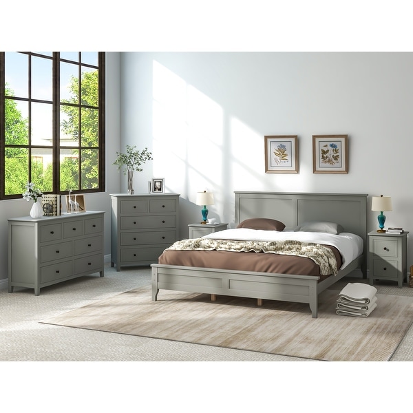 Global Pronex Gray Solid Wood 5 Pieces Queen Bedroom Sets(bed+nightstand*2+chest+dresser）NEW - - 35924991