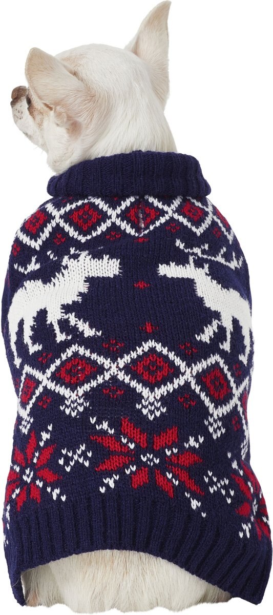 Frisco Moose Fair Isle Dog and Cat Sweater， Navy