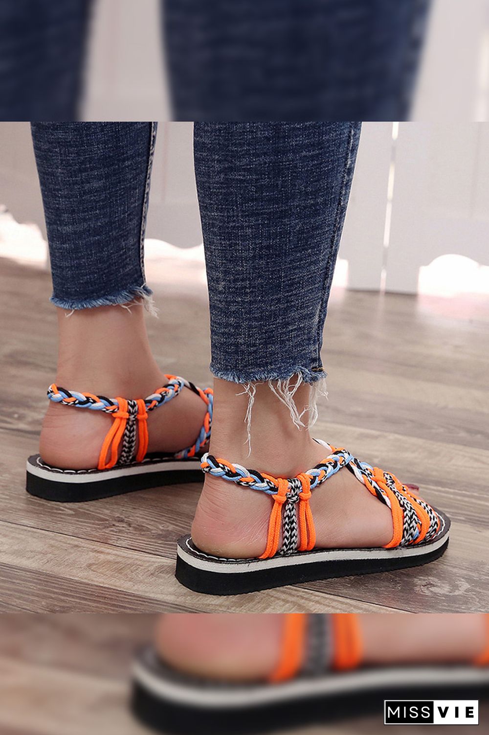 Colorful Rope Twist Knot Splicing Flat Sandals