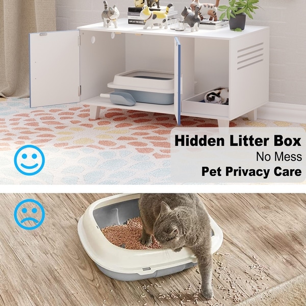 Blue and White Cat Litter Box Enclosure