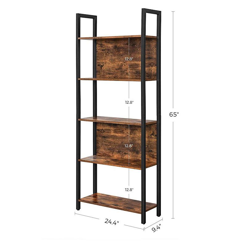 BreeBe Industrial Rustic Brown and Black 5-Tier Bookshelf