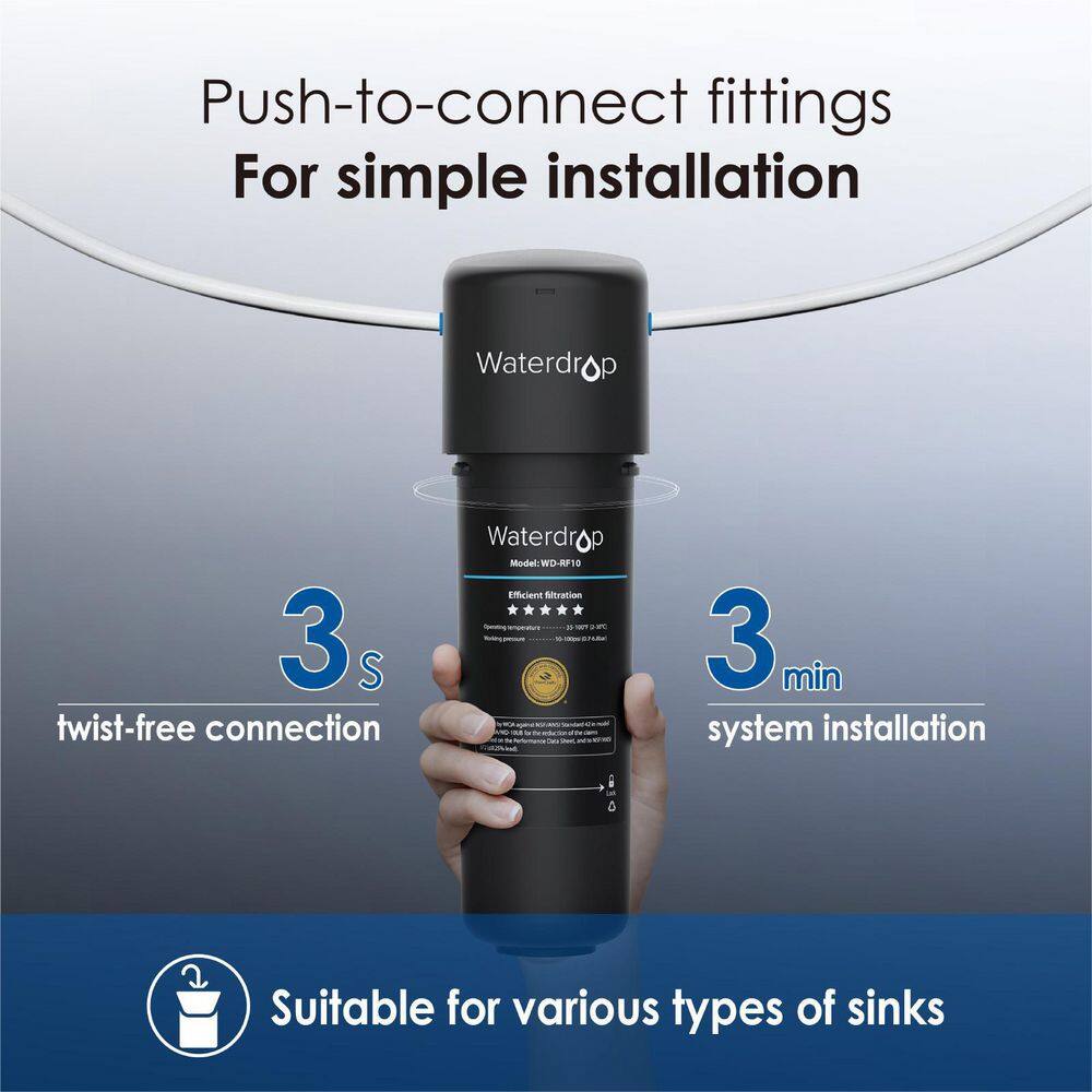 Waterdrop 10UB 8000 Gal. Under-Sink Water Filter System NSFANSI 42 Certified with Dedicated Brushed Nickel Faucet B-WD-10UB