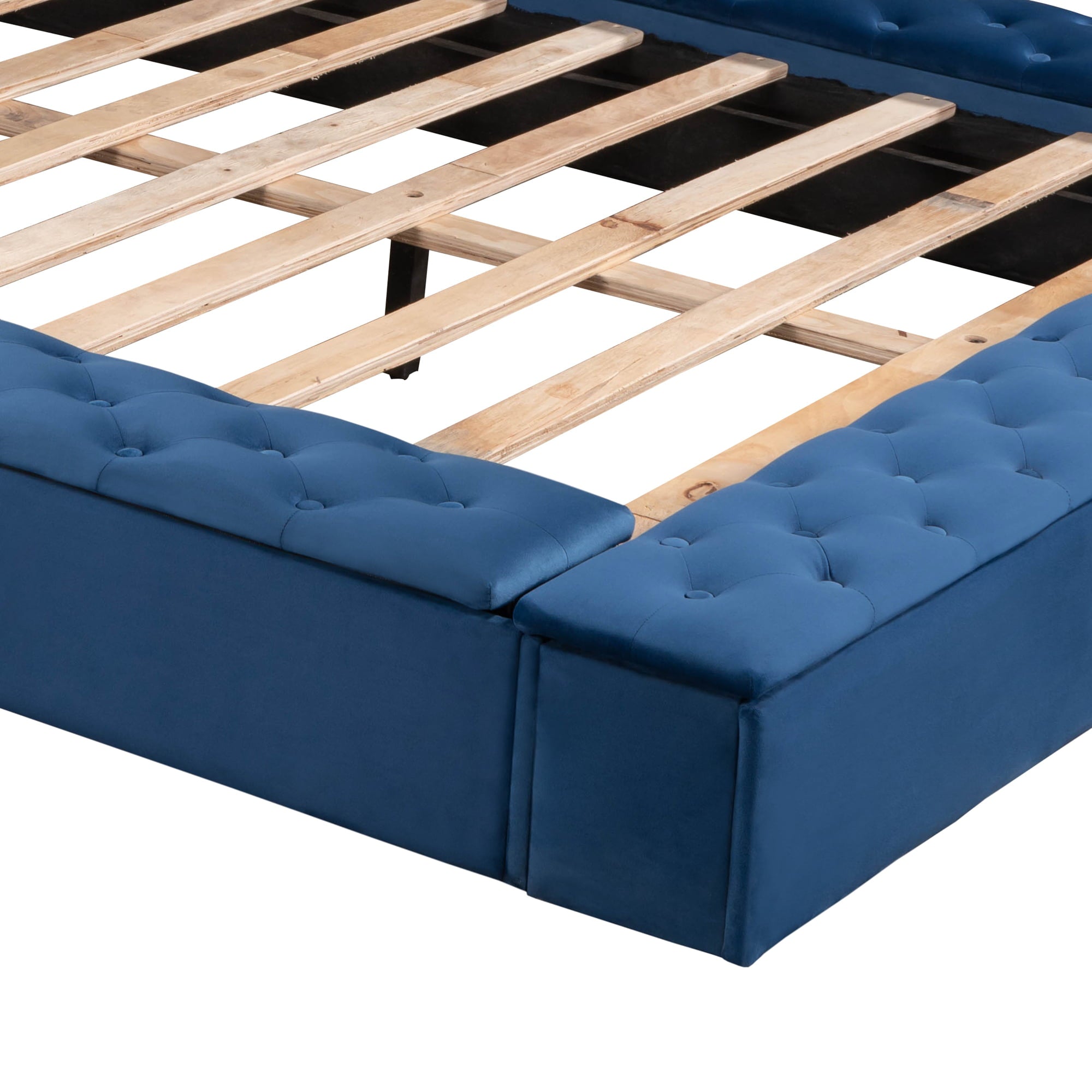 EUROCO Tufted Upholstery Platform Bed with Storage Compartments, Full for Kids Bedroom, Blue