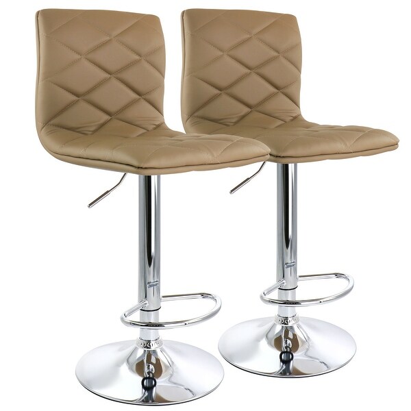 Elama 2 Piece Adjustable Diamond Tufted Faux Leather Bar Stool with Chrome Base