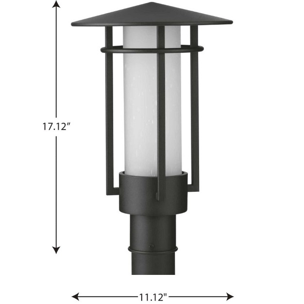 Progress Lighting Exton 1 light Textured Black Outdoor Post Lantern With Etched Seeded Glass Shade