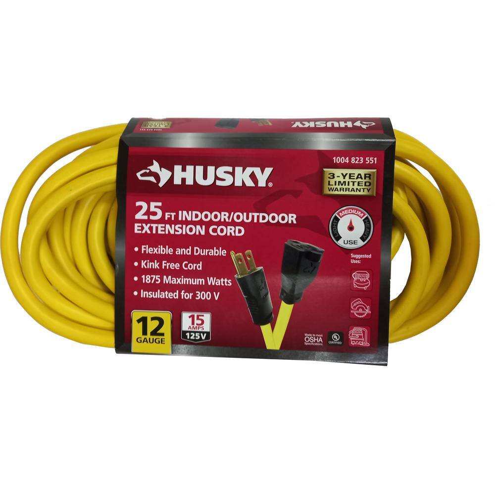 Husky 25 ft. 123 Extension Cord Yellow HD#1004823551