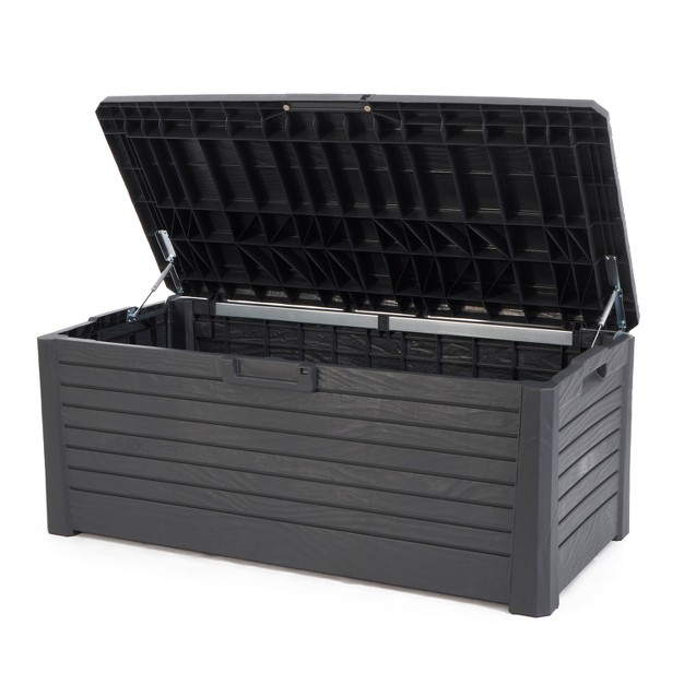 Toomax Florida Uv Resistant Lockable Deck Storage Box Bench For Outdoor Pool Patio Garden Furniture amp Indoor Toy Bin Container 145 Gal anthracite