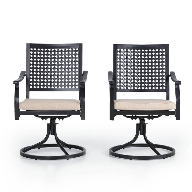 2pk Outdoor Swivel Dining Chairs With Metal Frame amp Seat Cushion Captiva Designs