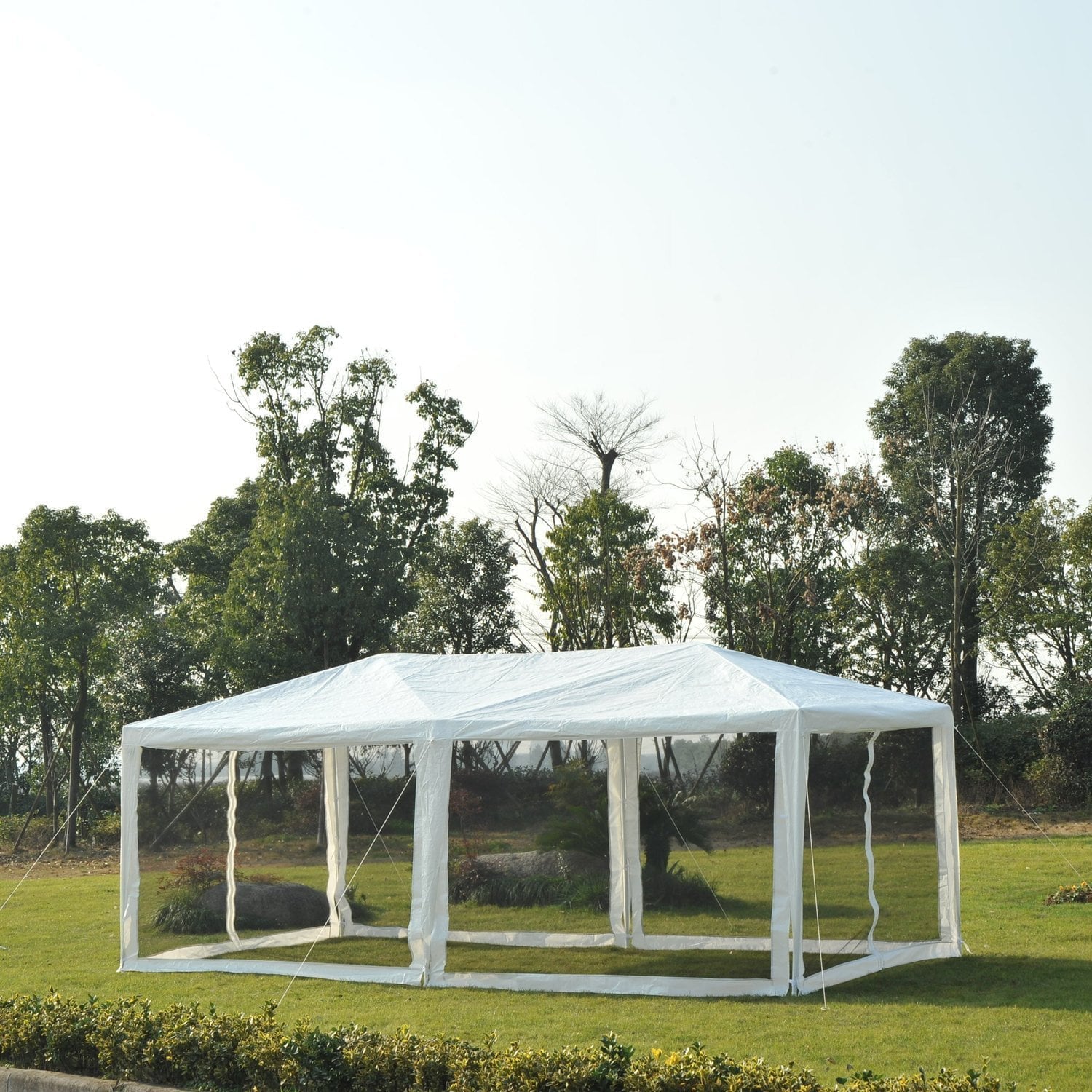 Outsunny 10' x 20' Canopy Tent Commercial Party Wedding Gazebo with Removable Netting Mesh Sidewalls, White