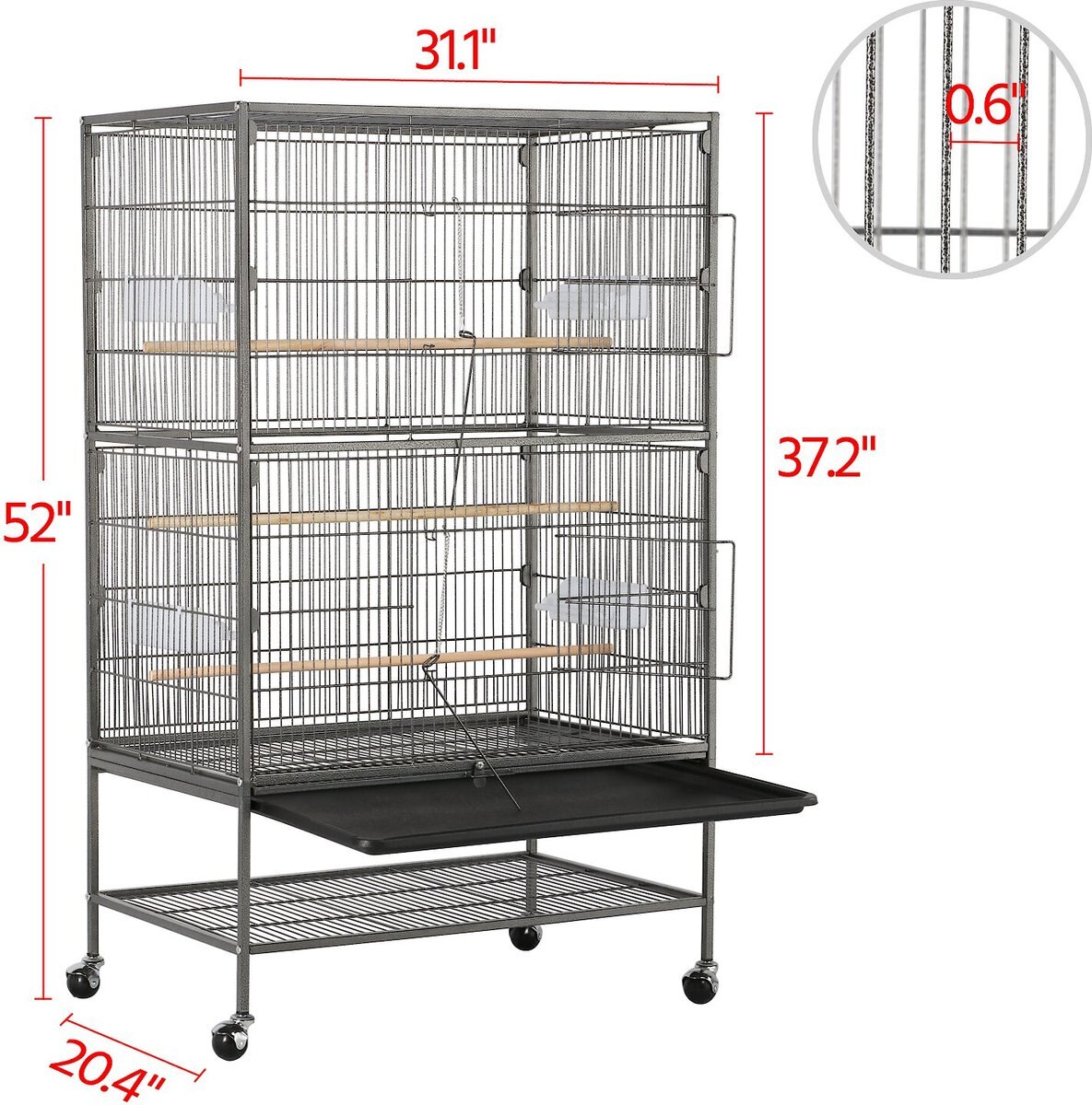 🔥(Last Day Sale 70% OFF) 💥CLEARANCE SALE💥Yaheetech 52-in Rolling Bird Cage， Hammered Black， Large