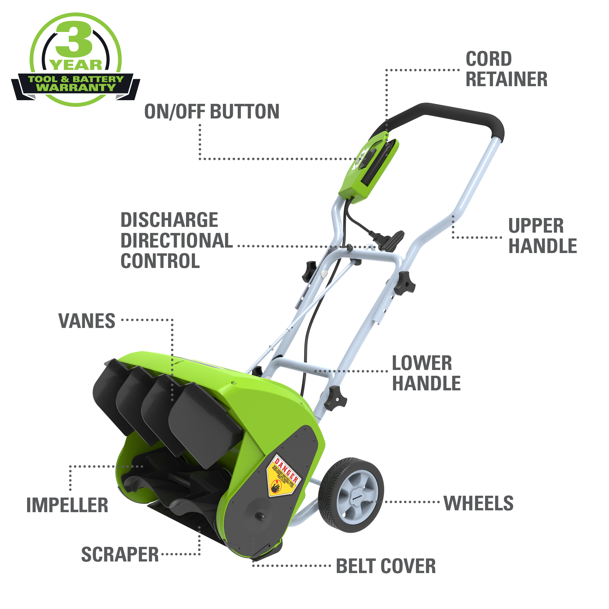 Greenworks 10 Amp 16-inch Corded Electric Snow Blower， 26022