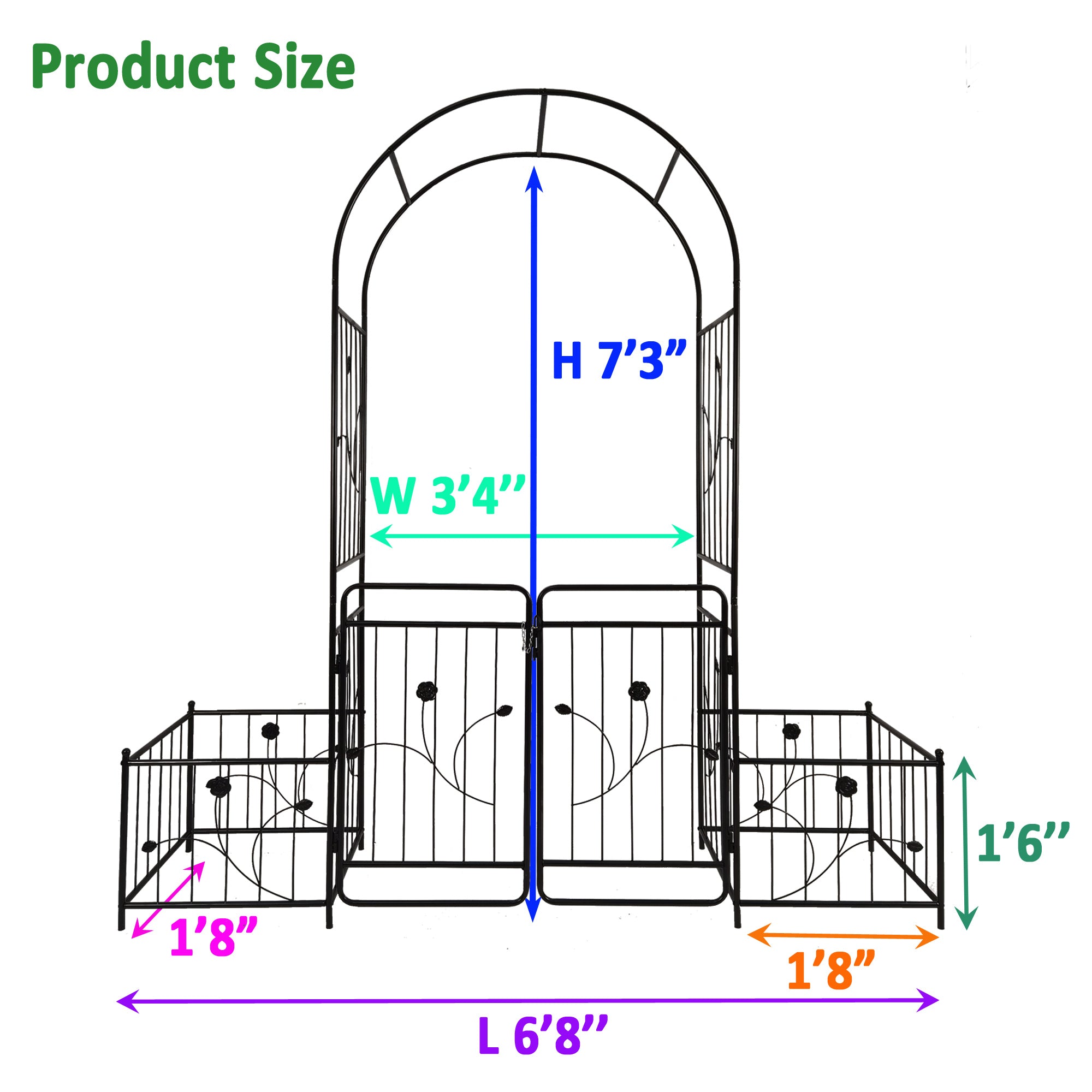 Aibecy Metal Garden Arch with Gate 6.63ft Wide x 7.2ft High Climbing Plants Support Rose Arch Outdoor Black