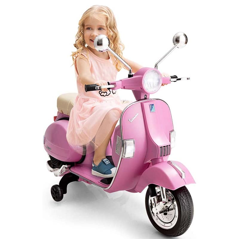 6V Kids Ride on Vespa Scooter Battery Powered Electric Riding Toy Motorcycle with Training Wheels