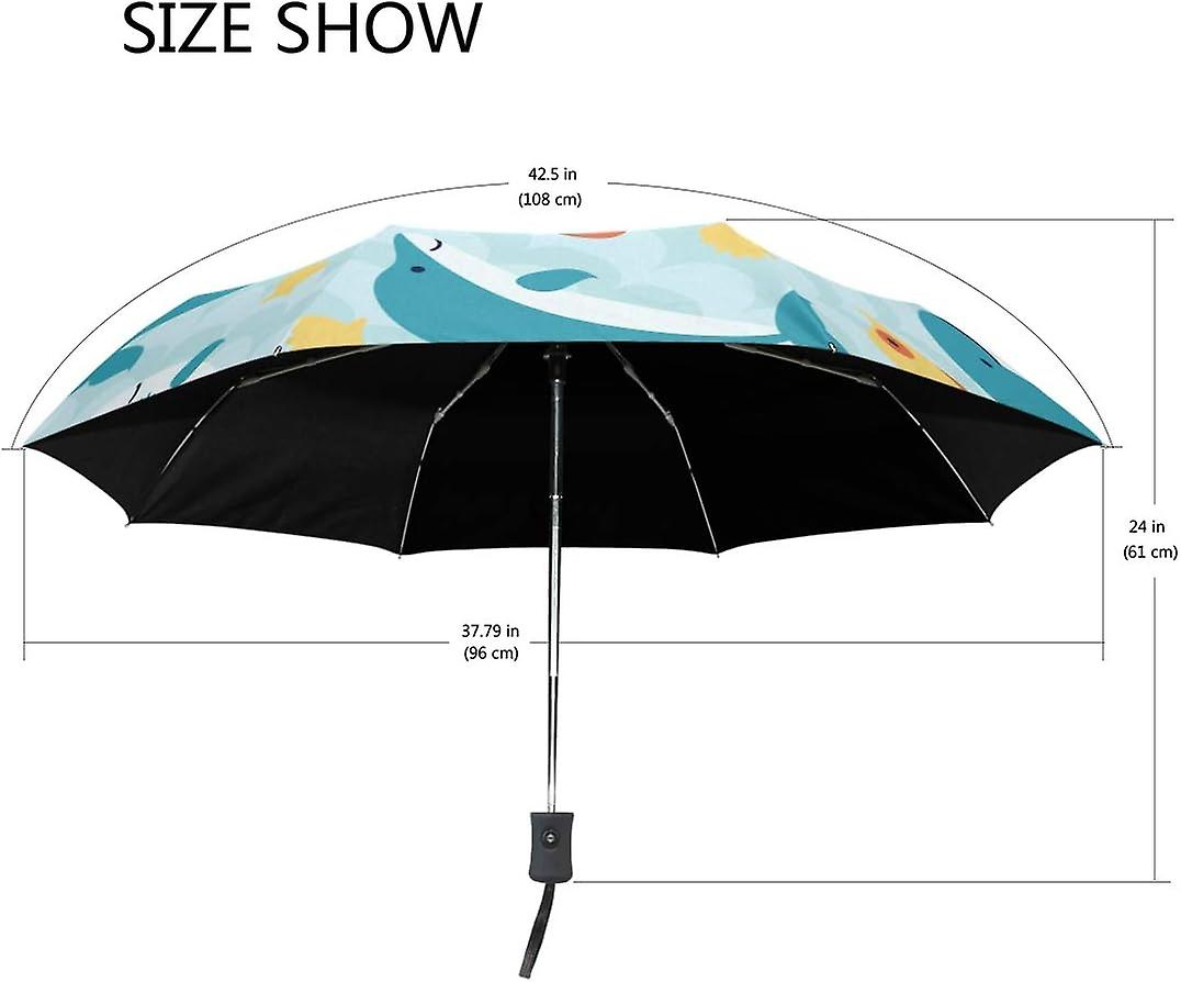 Travel Umbrella Automatic Windproof Foldable Umbrella Sea Creatures On Blue Wave