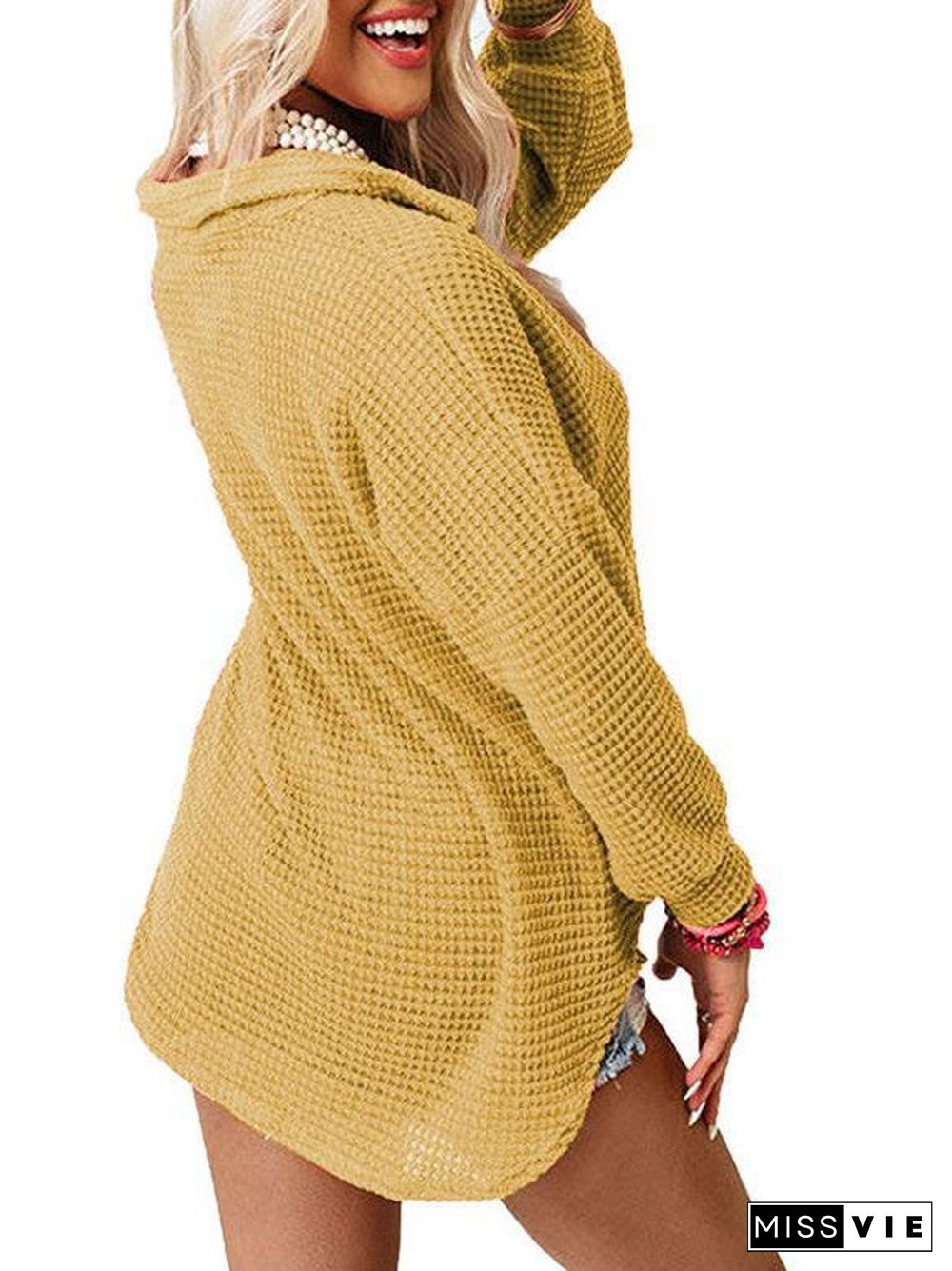 Women Long Sleeve Shirt Collar Soild Pockets Button Knit Cardigan Tops