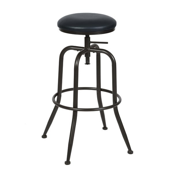 Industrial Counter Bar Stools with Black Pu (Set of 2) for a Modern Kitchen or Island or Breakfast Bar， Height Adjustable