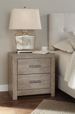 Signature Design by Ashley Culverbach Modern 2 Drawer Nightstand with 2 USB Charging Stations, Weathered Gray