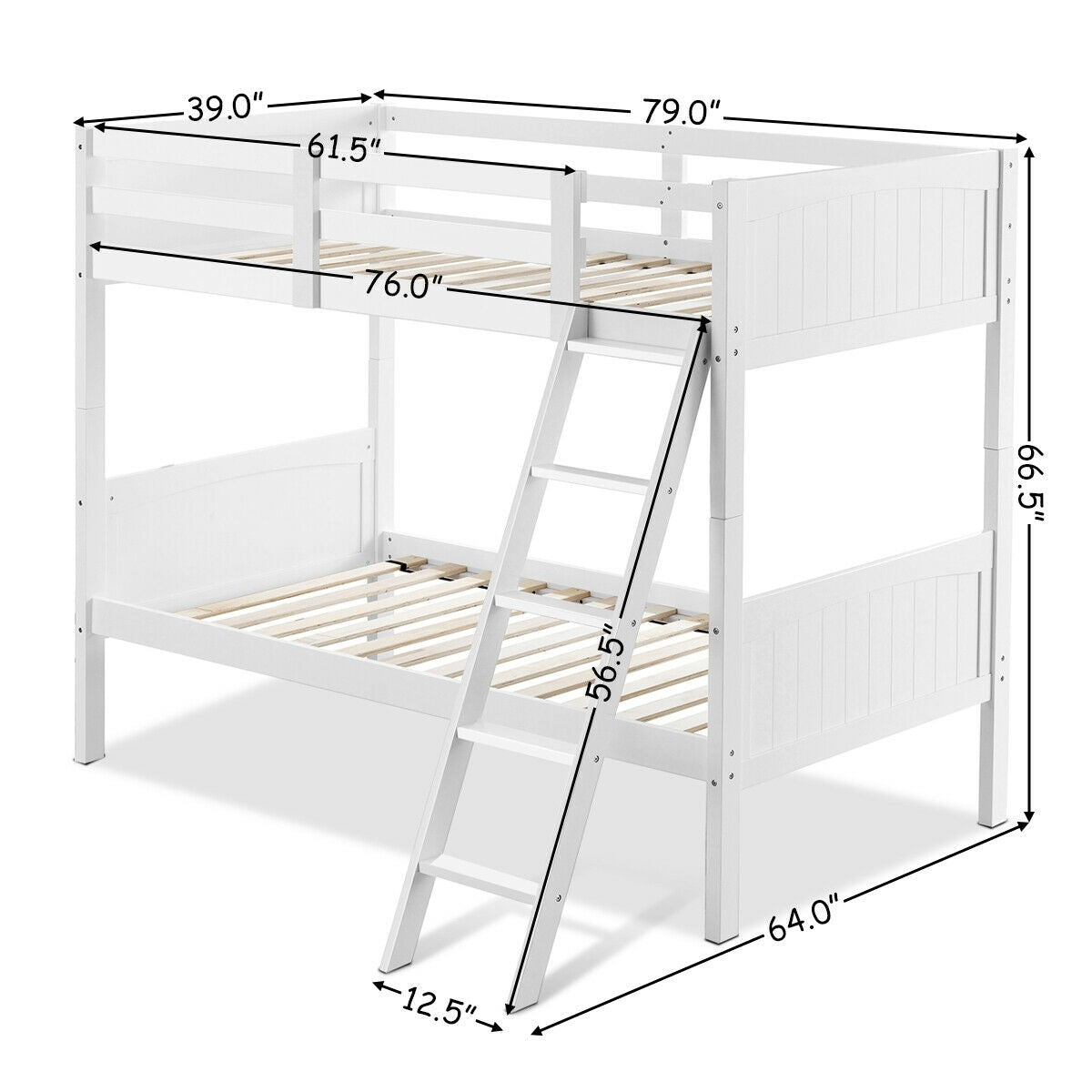 Costzon Wooden Twin Over Twin Bunk Beds Convertible 2 Individual Twin Beds for Kids Children