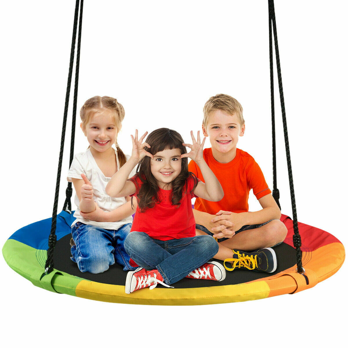 AGPtek 1M/40'' Flying Saucer Tree Swing Set for Kids Playground Platform Saucer Tree Swing Seat Set with Adjustable Rope， Rainbow Color Swing Seat