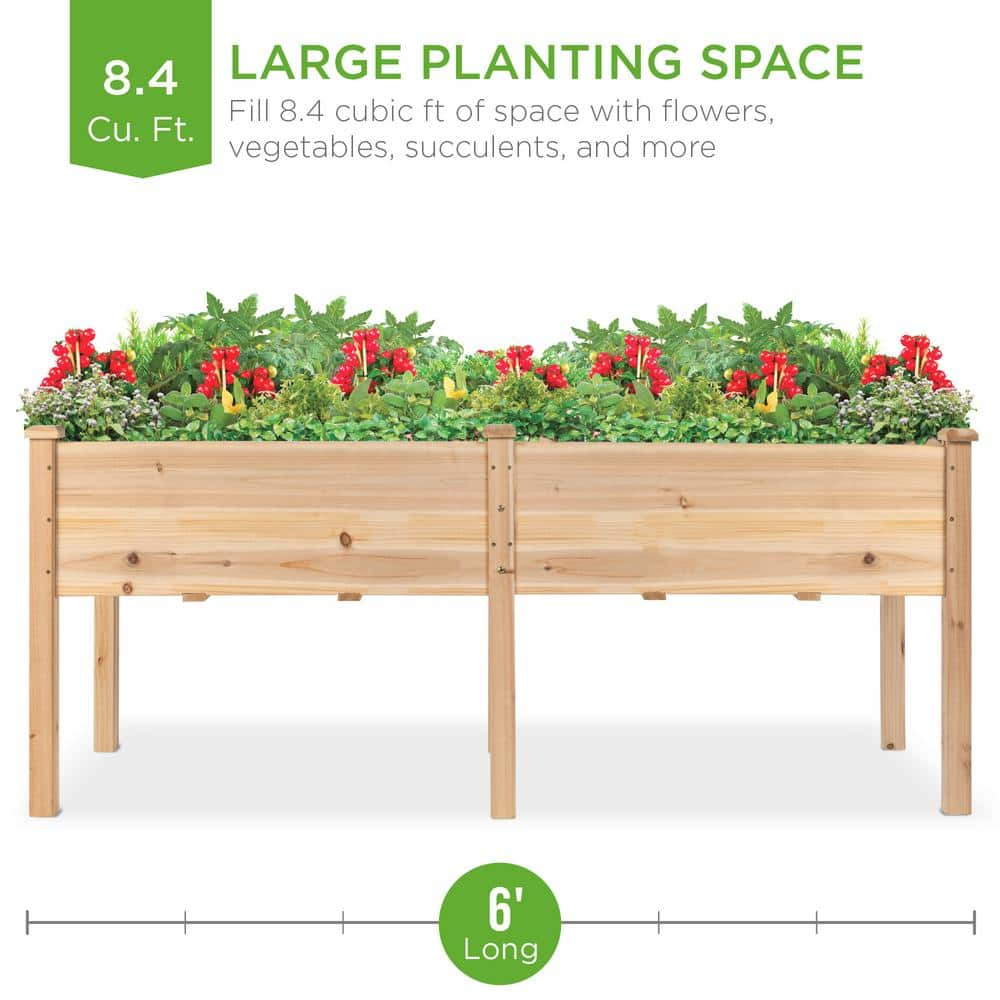 Best Choice Products 6 ft. x 2 ft. x 2.5 ft. Raised Garden Bed， Elevated Wooden Planter Box Stand for Backyard， Patio with Divider Panel SKY6152