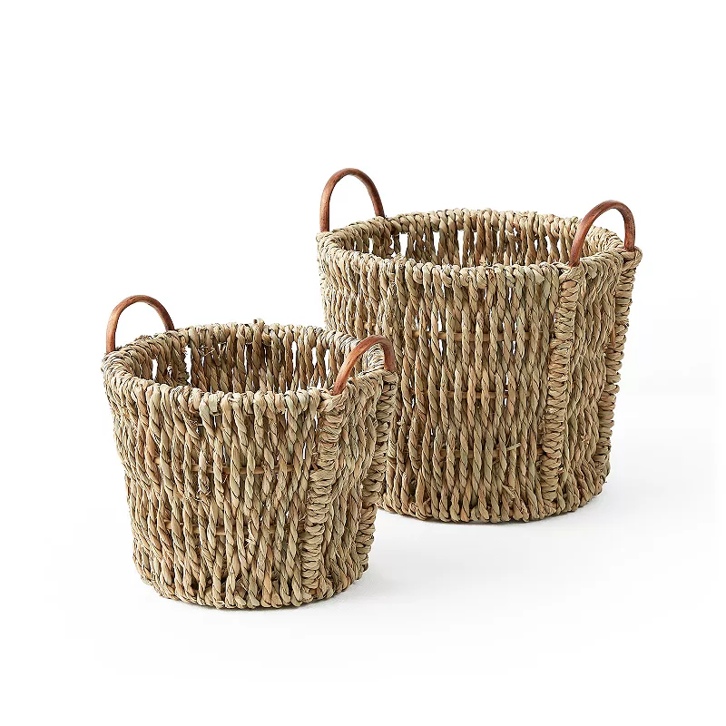 Saddle River Rattan Ear Handle Chunky Seagrass Basket 2-piece Set