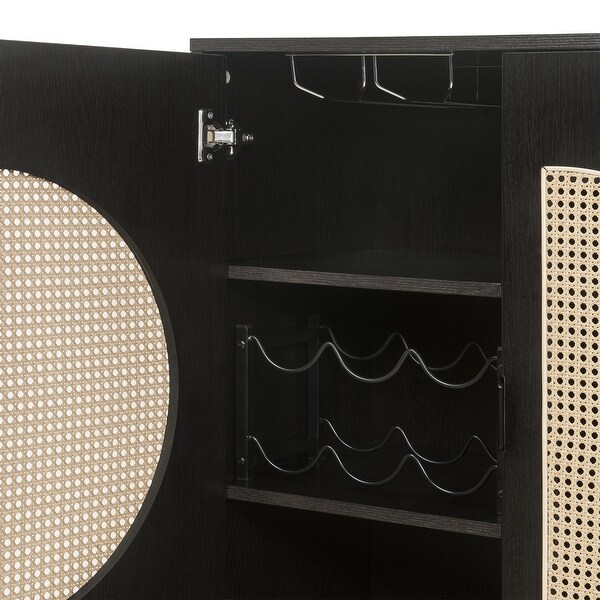 Wine Cabinet Locker Wine Rack， Metal and Wood Black Finish