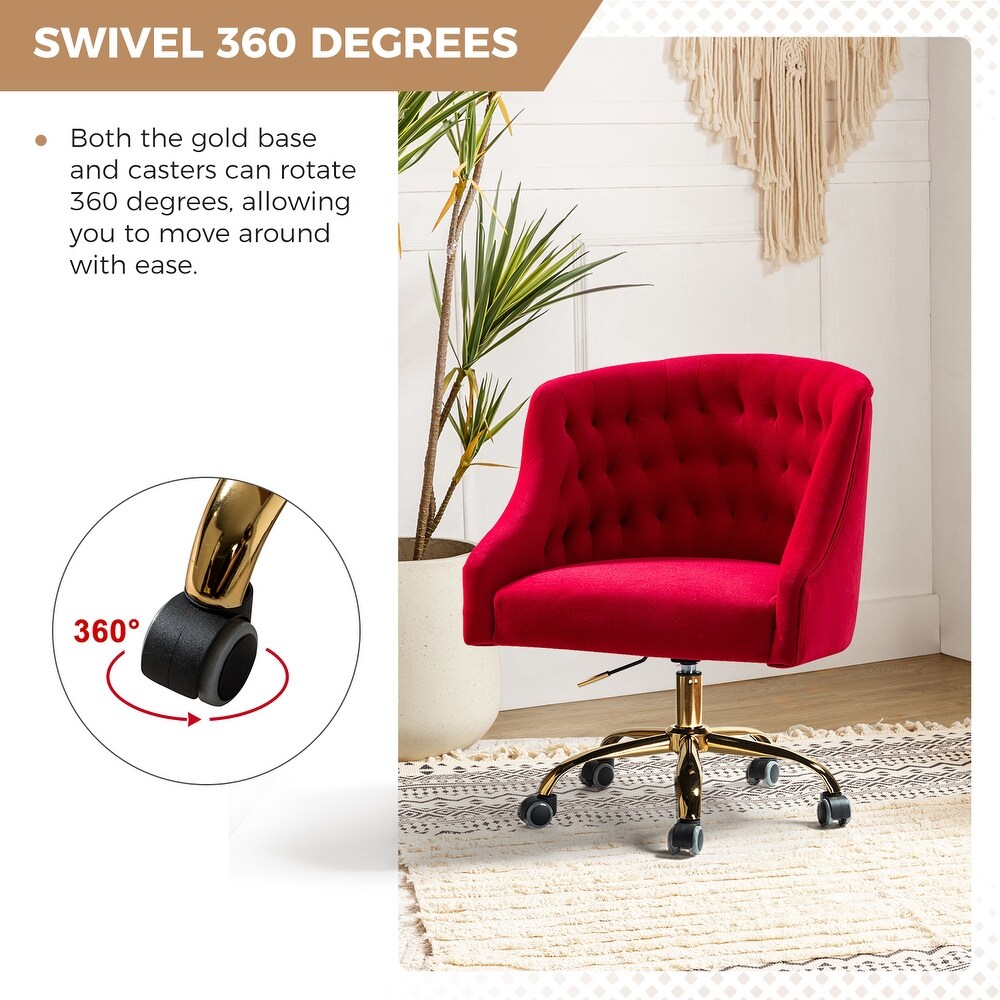 Modern Velvet Tufted Office Chair with Gold Metal Base by HULALA HOME