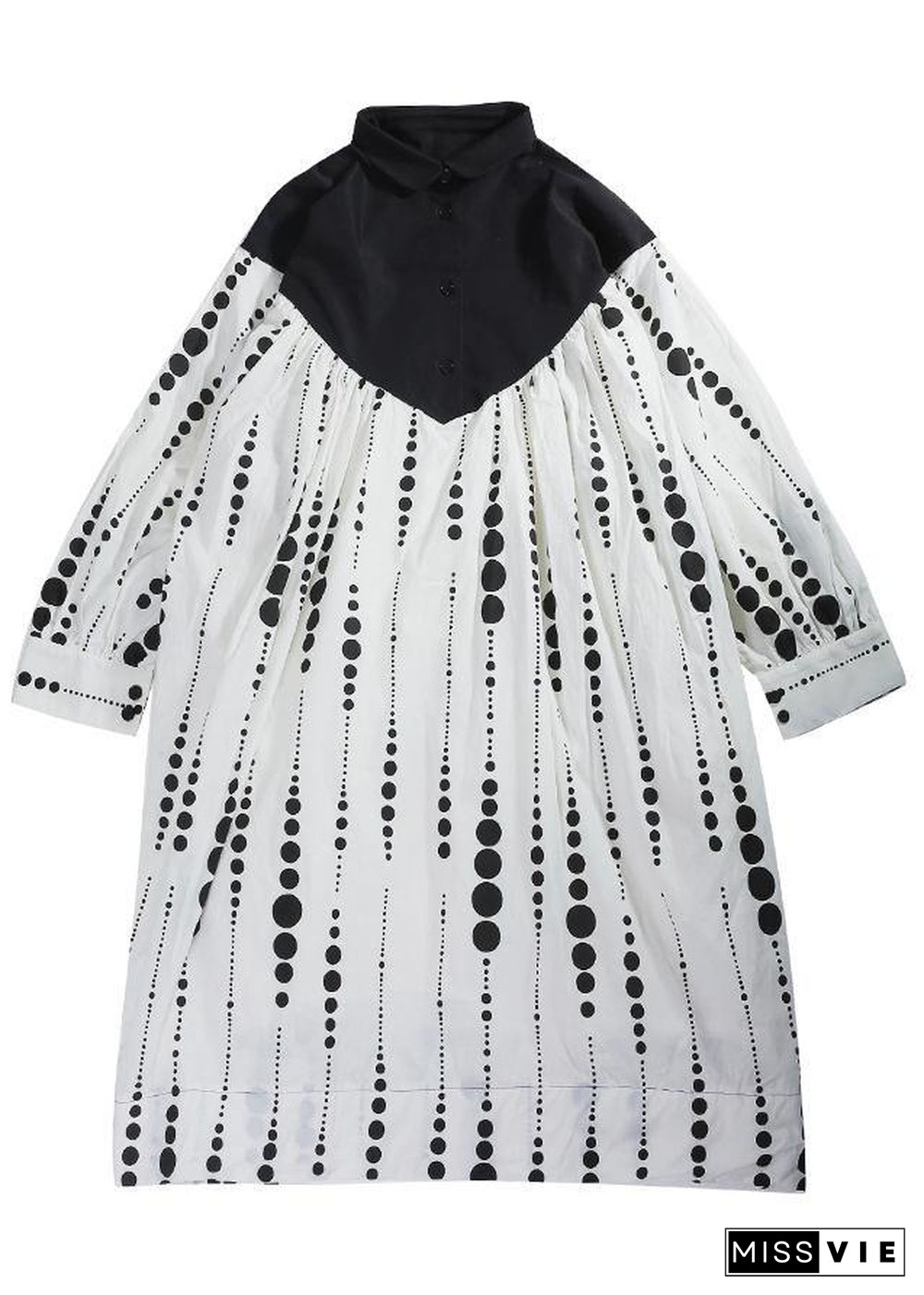 Black White Dot Circle Peter Pan Collar Cotton Long sleeve Dress