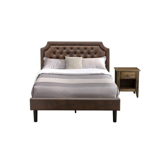 2-Piece Granbury Bed Set - Dark Brown Faux Leather Bed with Black Legs - Distressed Jacobean End Table (Bed Size Option) - - 34939582