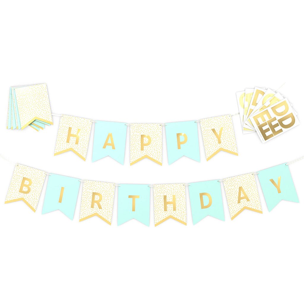 Hallmark  Customizable Aqua and Gold Dots Party Banner Kit