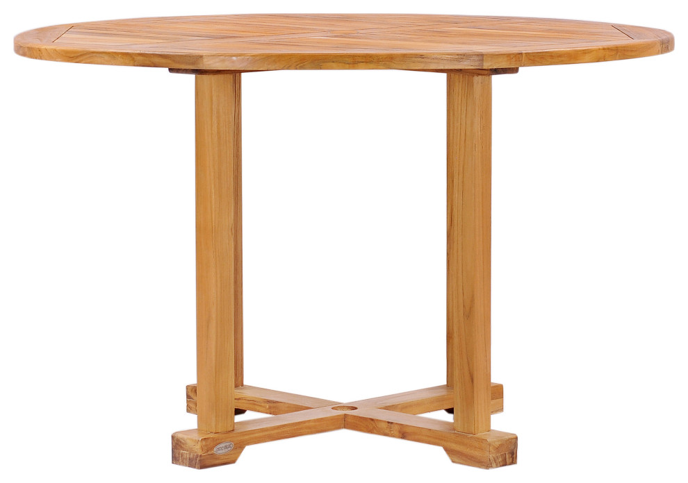 Teak Wood Hatteras Small Round Outdoor Patio Dining Table  39 quot  Transitional   Outdoor Dining Tables   by Chic Teak  Houzz