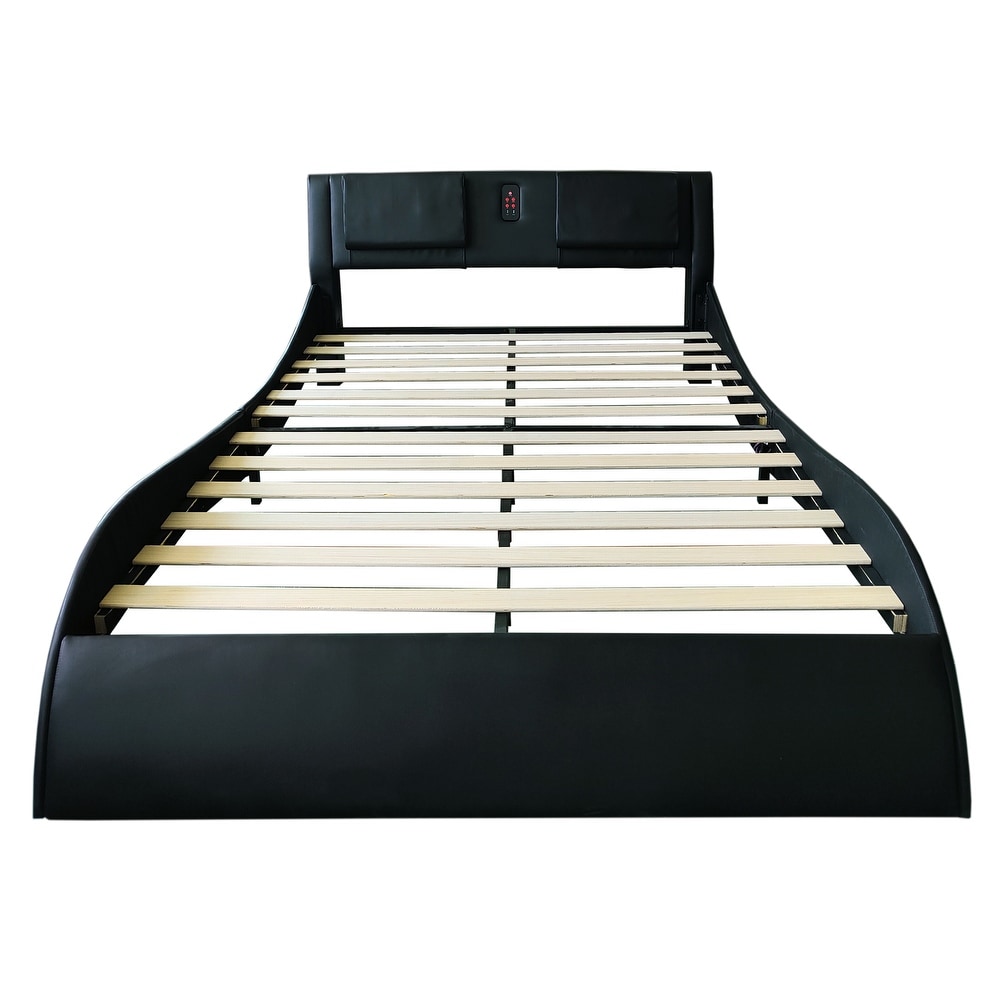 High Technology Platform Bed Multi Functional Bed Frame with LED  Backrest Vibration Massage  Bluetooth Connection   Black