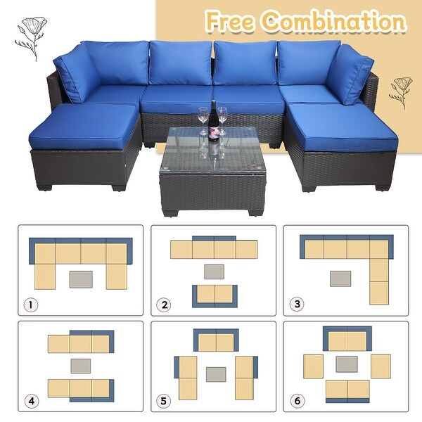 MM 7Piece PE Rattan Wicker Cushioned Sofa Sets