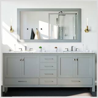 Eviva Aberdeen 84 in. W x 22 in. D x 35 in. H Double Bath Vanity in Gray with White Carrara Marble Top with White Sinks EVVN412-84GR