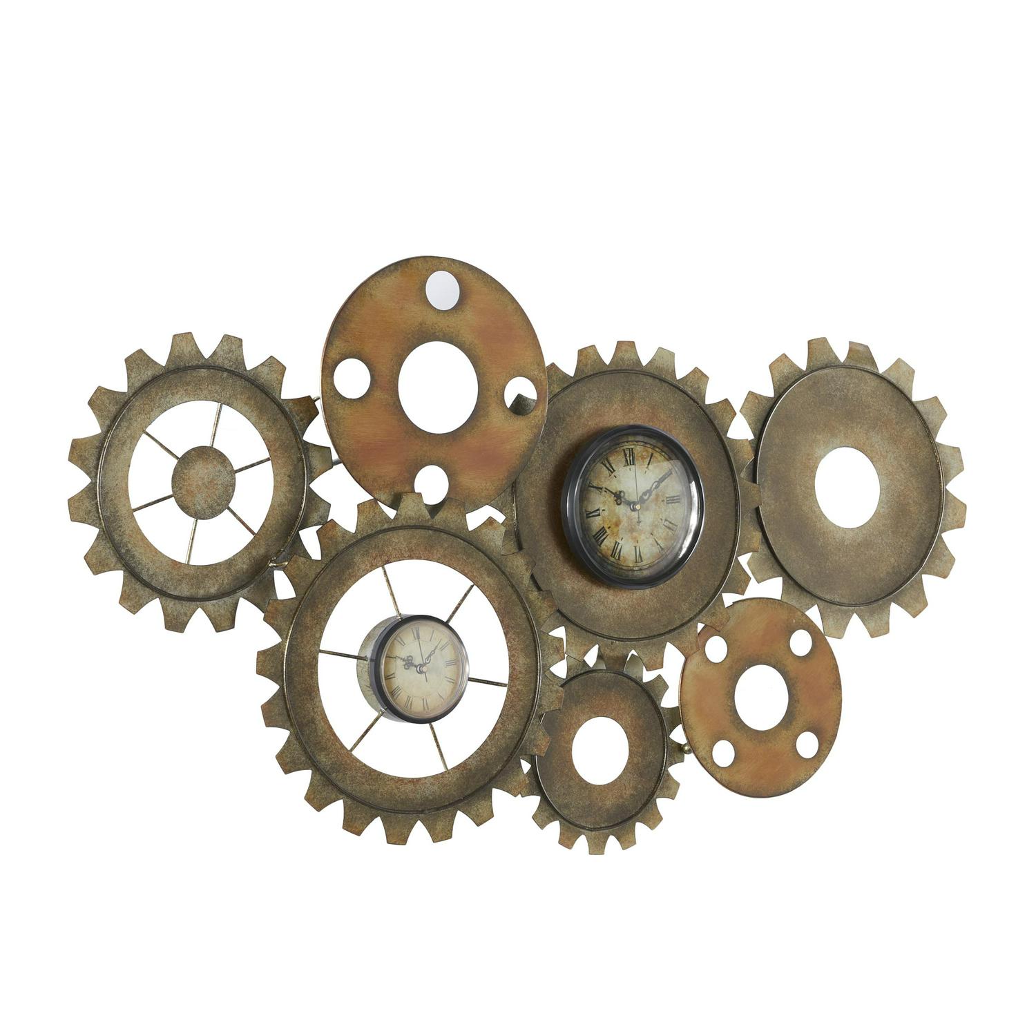 DecMode 17 x 34 In. Brown Metal Industrial Wall Clock