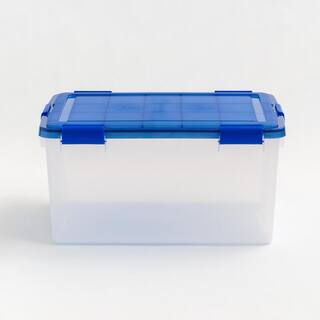 IRIS 15 Gal. WeatherPro Plastic Storage Box with Blue Lid (3-Pack) 500141