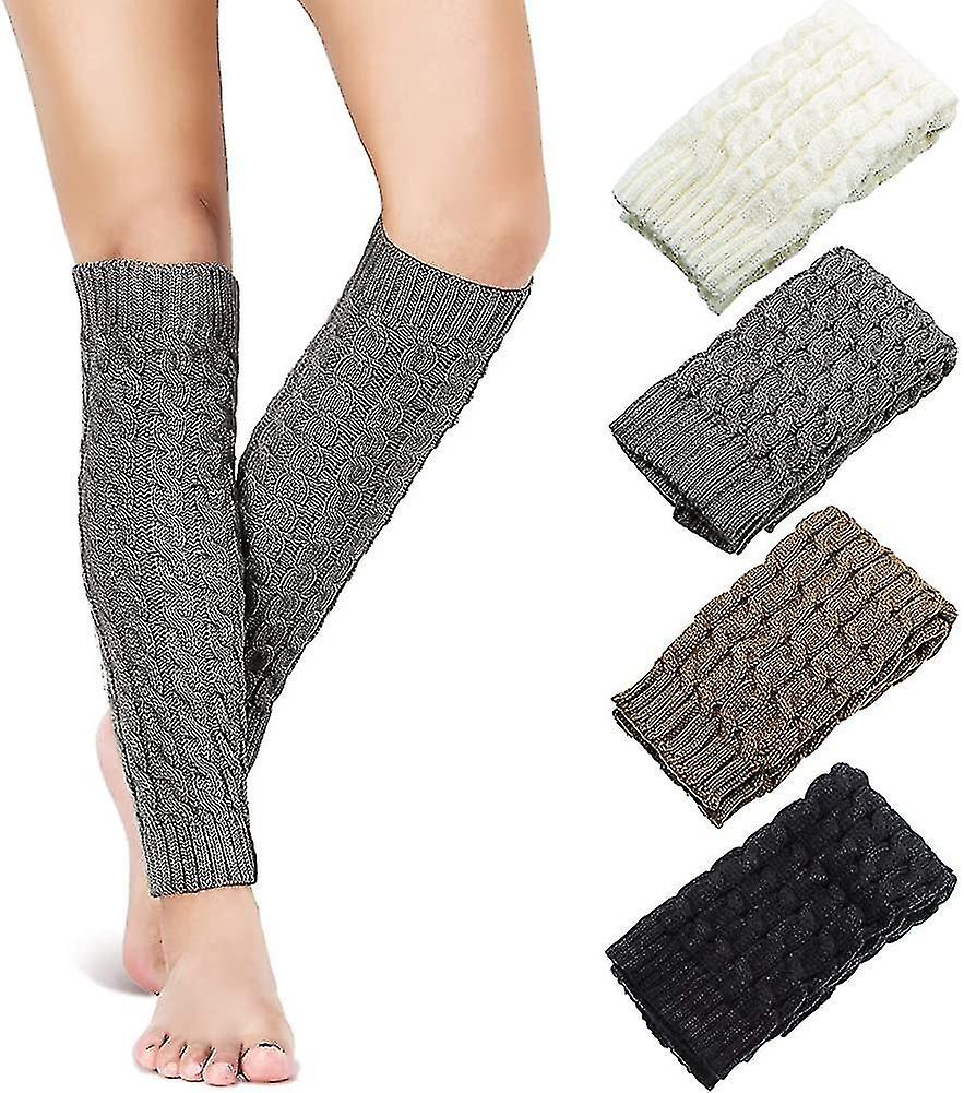 4 Pairs Cable Knit Leg Warmers Lady Winter Knitted Crochet Long Legging Socks