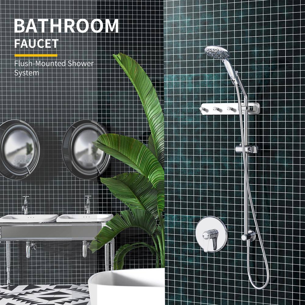 GIVING TREE 5-Spary Patterns with 3 Robe Hook 4 in. High-Pressure Wall Bar Shower Kit with Hand Shower and Valve In Chrome HDFFBT714A2-CH