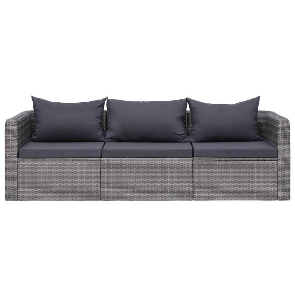 3 Piece Garden Sofa Set with Cushions Gray Poly Rattan - Overstock - 35097607