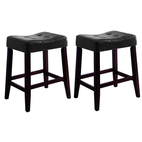 Wooden Stools with Saddle Seat and Button Tufts， Set of 2 - 25.8 H x 16 W x 21.5 L